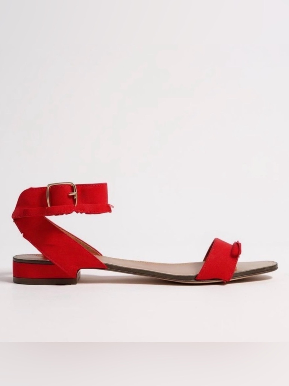 J. Crew Red Grossgrain Ribbon Ankle Strap Flat Sandal Size 8